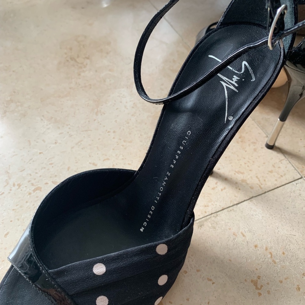 Giuseppe Zanotti Black and White Polka Dot Ankle-Strap Heels - Picture 9 of 10
